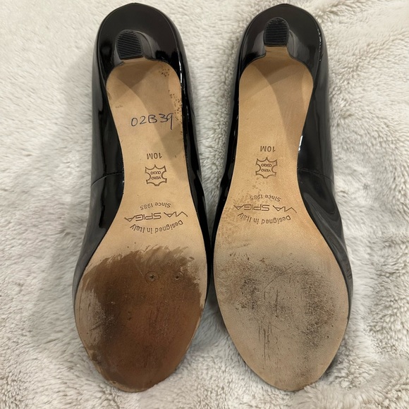 Via Spiga Black Patent Leather Peep Toe Heels Size 10 - Picture 5 of 5